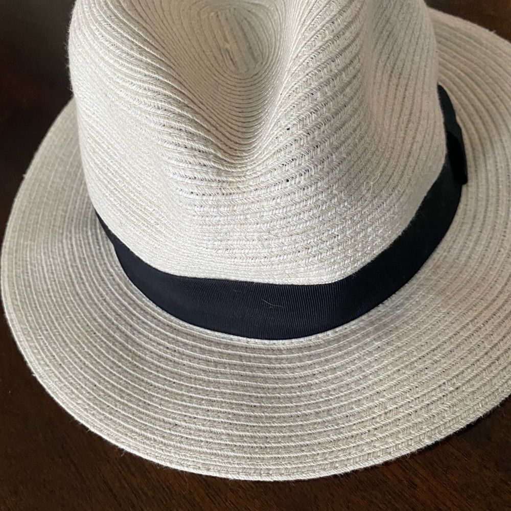 H&M Woven Fedora Hat Natural Fiber Tan Black Sz L